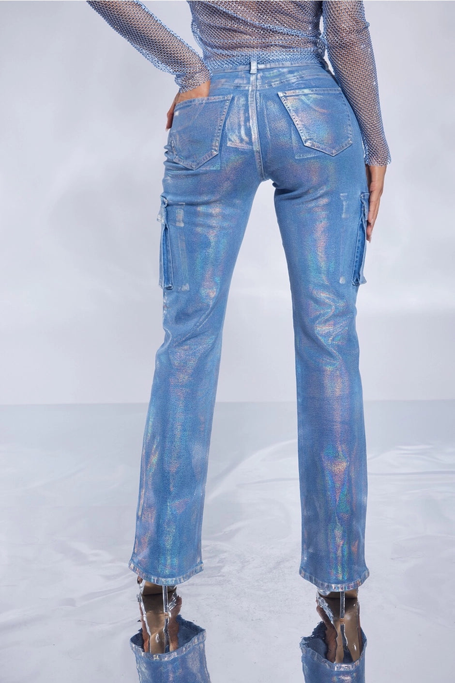 Metallic Cargo Denim Jeans