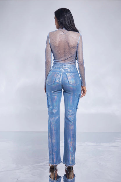 Metallic Cargo Denim Jeans