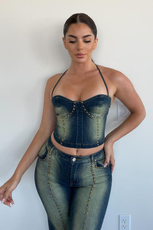 Vintage Studded Denim Set