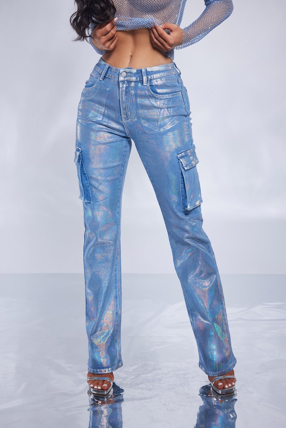 Metallic Cargo Denim Jeans